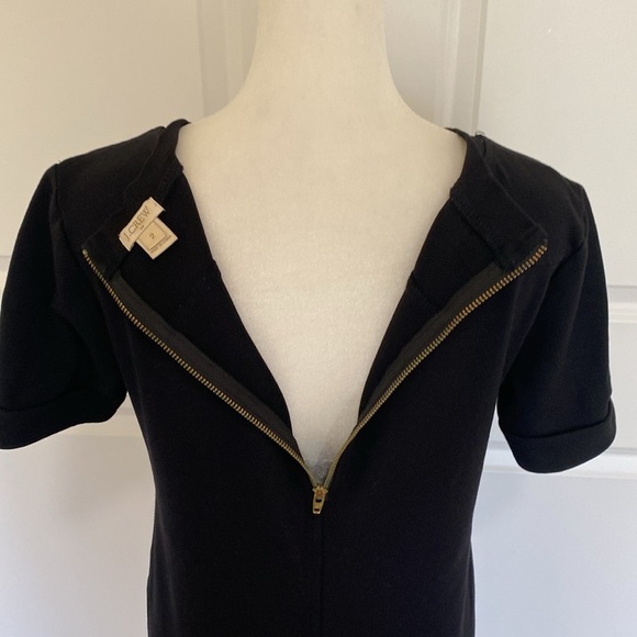 J. Crew Black Sheath Midi Dress. Gold zippers on Chest and Hips. Size 2. - Picture 11 of 13